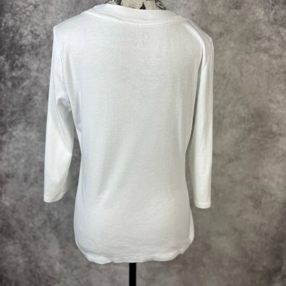 Style & Co. White Cotton Blouse with Silver/Gold Neckline 3/4 Sleeves Size M - Picture 4 of 11